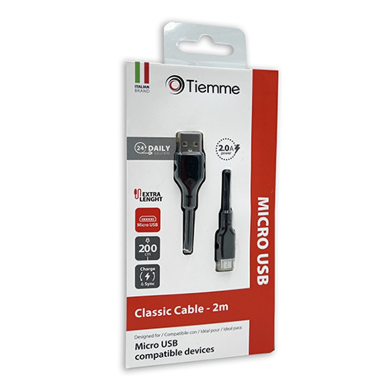 CLASSIC 200 - CAVO 10W USB - MICRO USB 2 metri - NERO