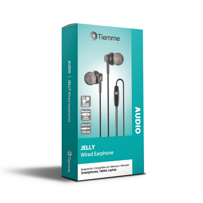 JELLY - AURICOLARI FILO CON GOMMINI - JACK 3,5 mm - 120 cm - NERO