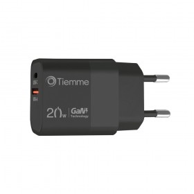 CUBE 20W DOUBLE - CARICA DA RETE POWER DELIVERY USB+USB-C - NERO