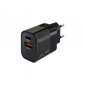 CUBE 20W DOUBLE - CARICA DA RETE POWER DELIVERY USB+USB-C - NERO