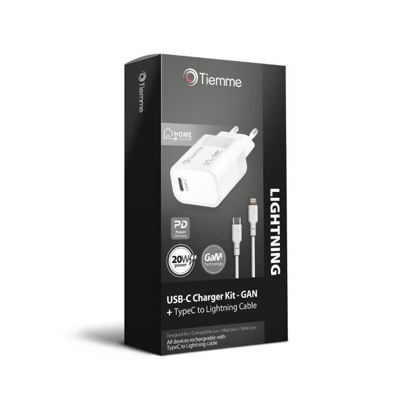 KIT CUBE - CARICA DA RETE 20W+CAVO DA USB-C A LIGHTNING - BIANCO