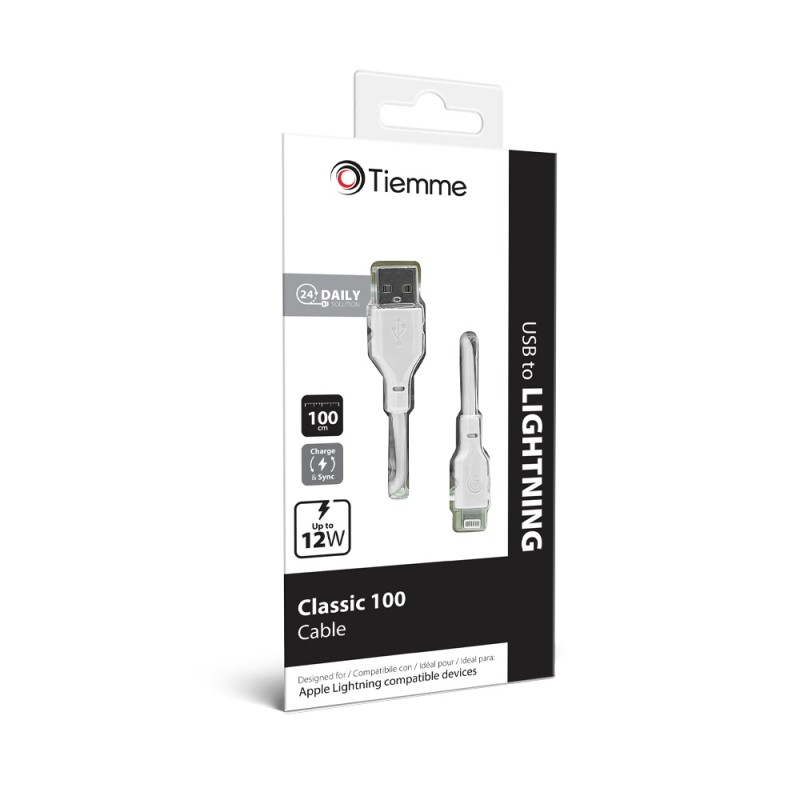 CLASSIC 100 - CAVO 12W USB - LIGHTNING 1 metro - BIANCO