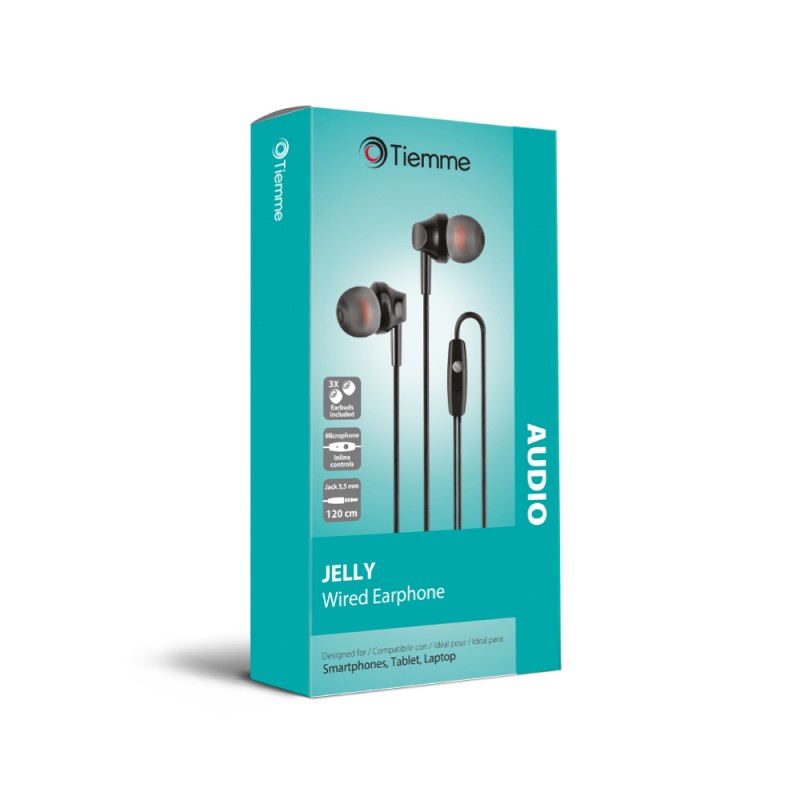 JELLY - AURICOLARI FILO CON GOMMINI - JACK 3,5 mm - 120 cm - NERO