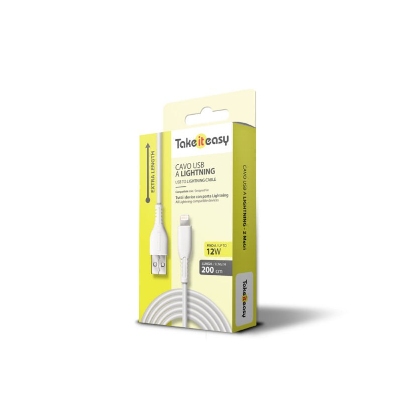 CAVO RICARICA 12W USB - LIGHTNING 2 metri - BIANCO