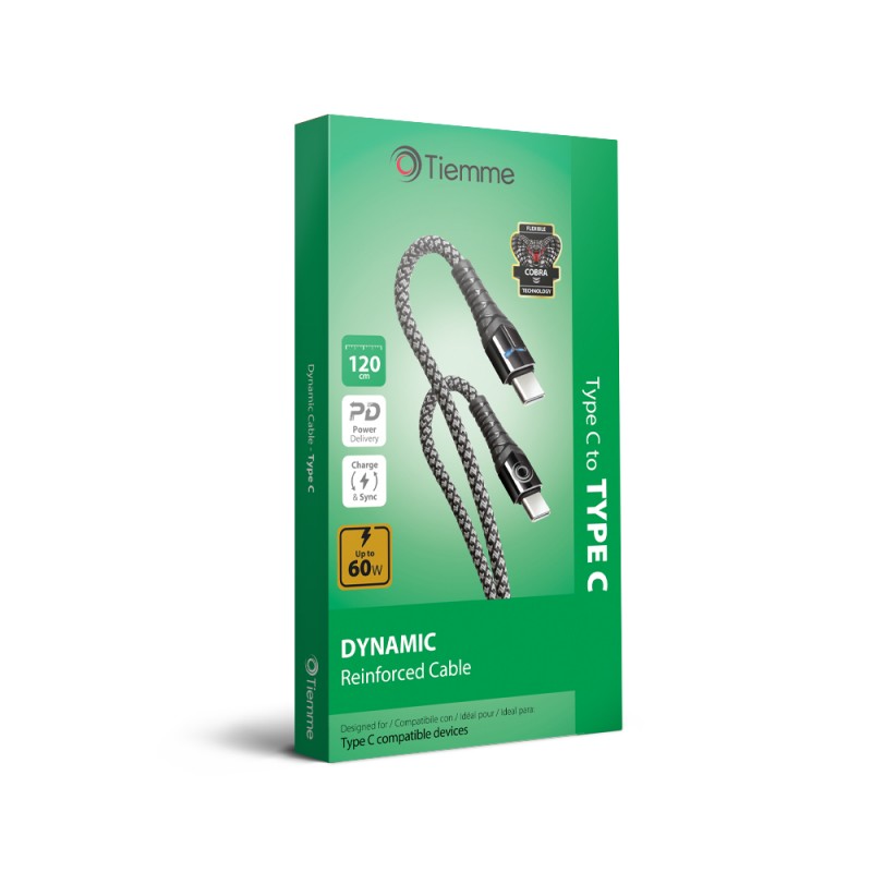 DYNAMIC 120 - CAVO 60W RINFORZATO CATARIFRANGENTE USB-C - USB-C 1,2 metri